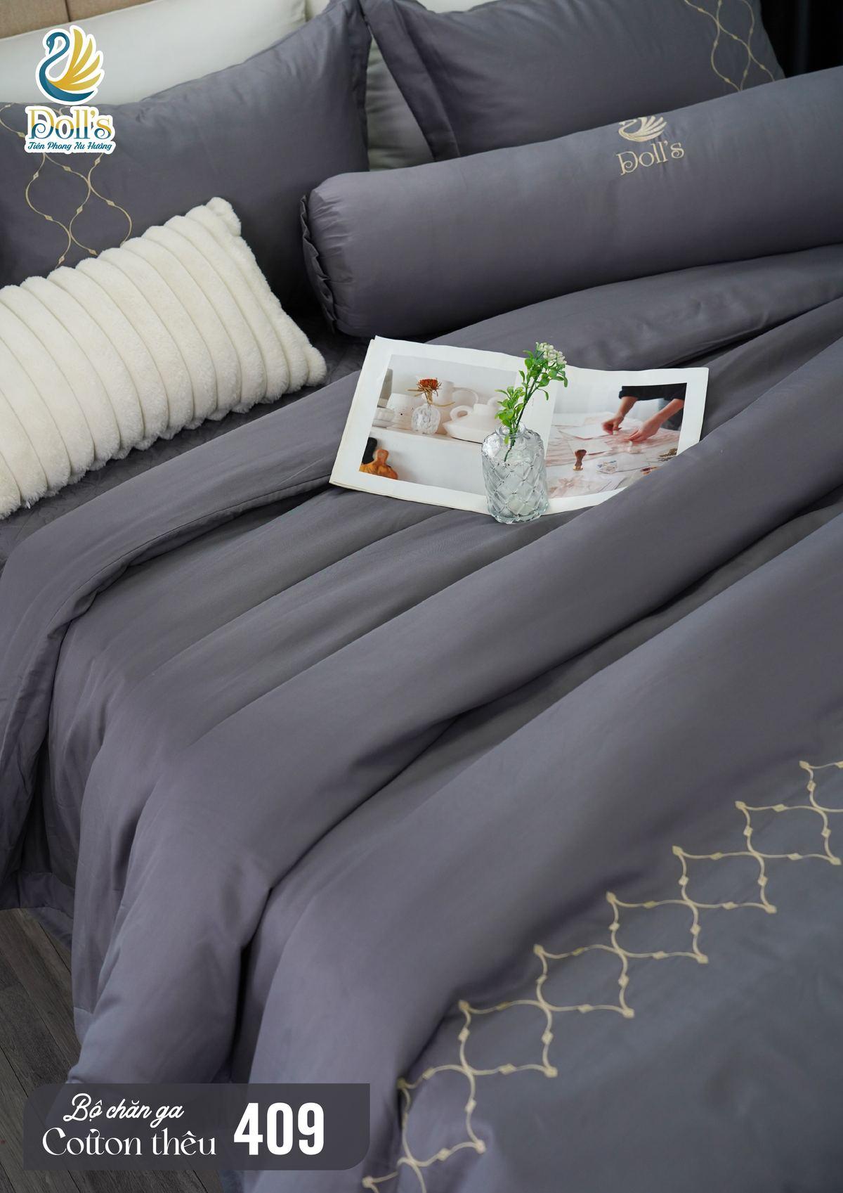 Bộ chăn ga gối cotton cao cấp thêu tinh tế