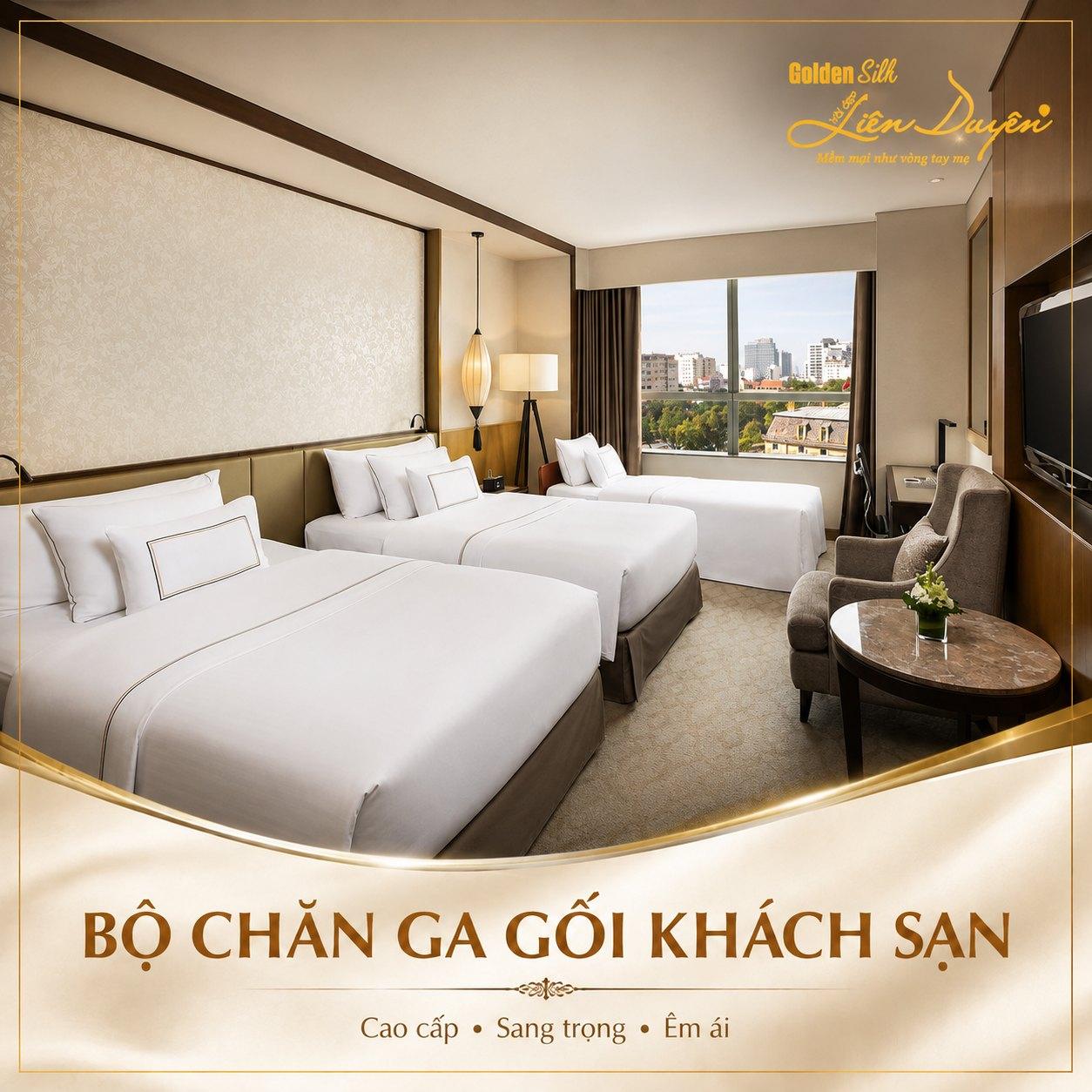 Bộ chăn ga gối khách sạn 4 sao cotton dùng làm mẫu điền quy cách kỹ thuật
