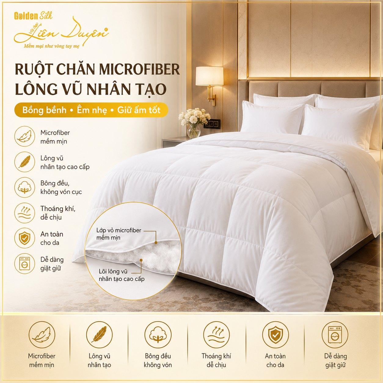 Ruột chăn microfiber lông vũ nhân tạo cho chăn ga gối khách sạn Sapa vùng lạnh