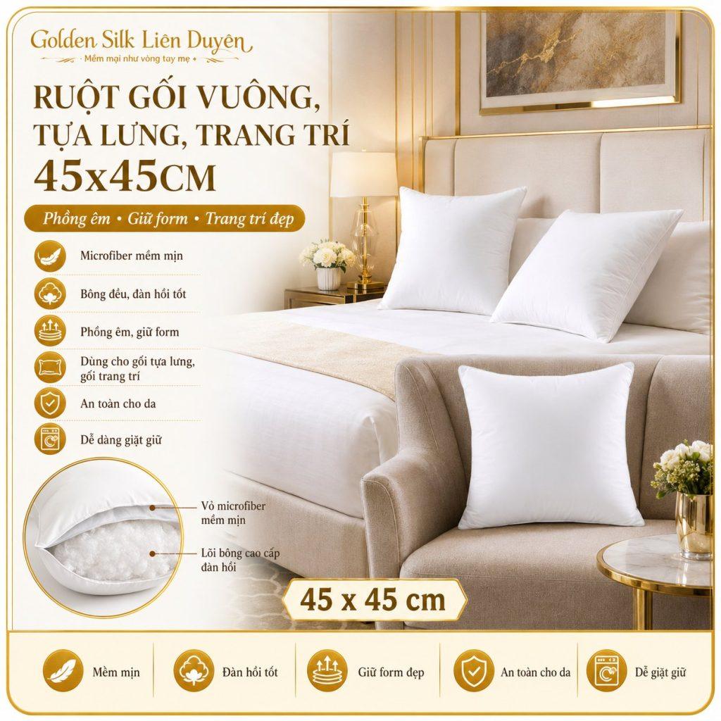 Ruột Gối Vuông, Tựa Lưng, Trang Trí 45x45cm