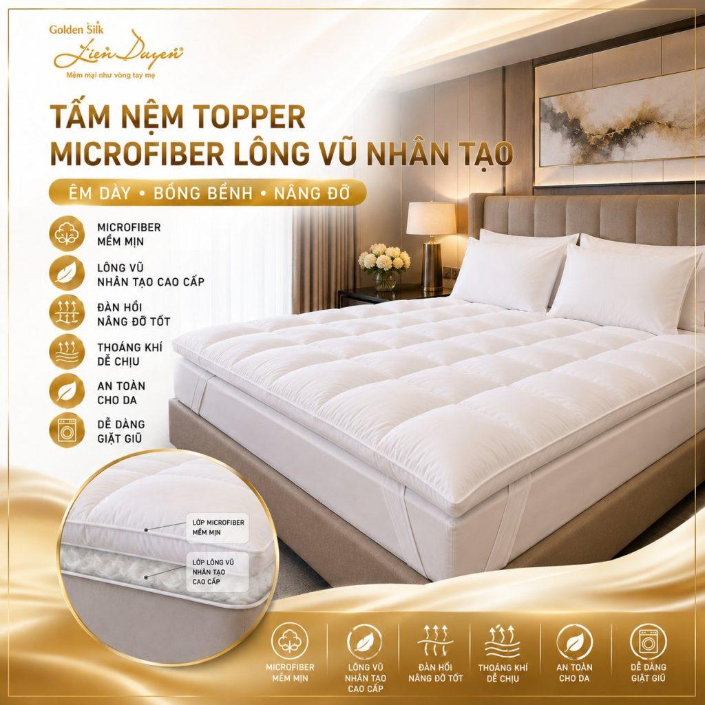 Tấm Nệm Topper Microfiber lông vũ nhân tạo