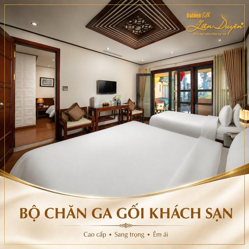 Tấm Trang Trí Giường Khách Sạn Đẹp, Sang Trọng [Hỗ trợ thêu logo]